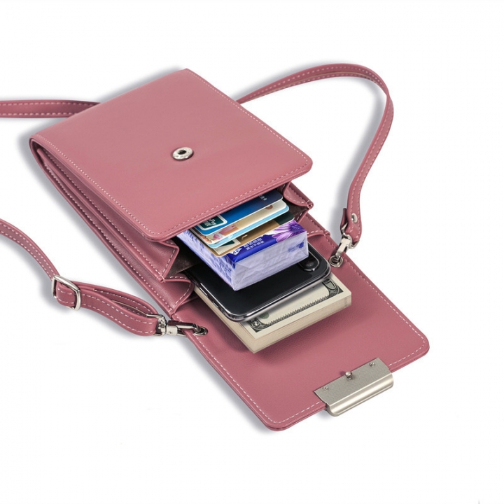 Lady Multifunction PU Leather Phone Wallet Bag Coin Purses Card Holder with Adjustable Strap