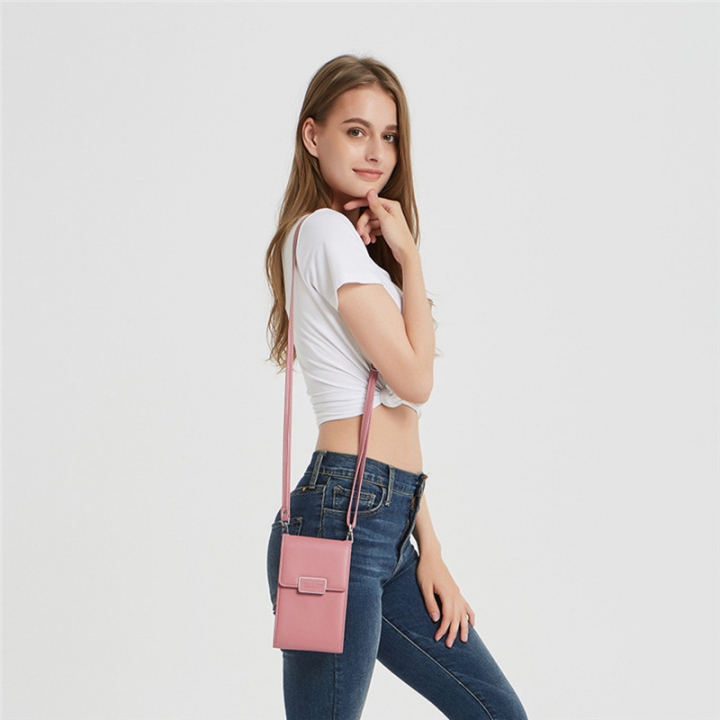 Lady Multifunction PU Leather Phone Wallet Bag Coin Purses Card Holder with Adjustable Strap