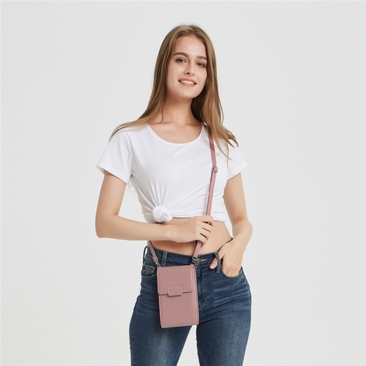 Lady Multifunction PU Leather Phone Wallet Bag Coin Purses Card Holder with Adjustable Strap