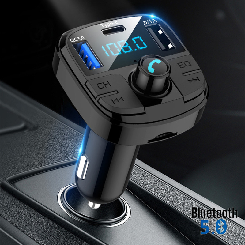 Bluetooth 5.0 Car Kit Wireless FM Transmitter PD Quick Charger Dual USB Fast Charger Audio Mp3 Player