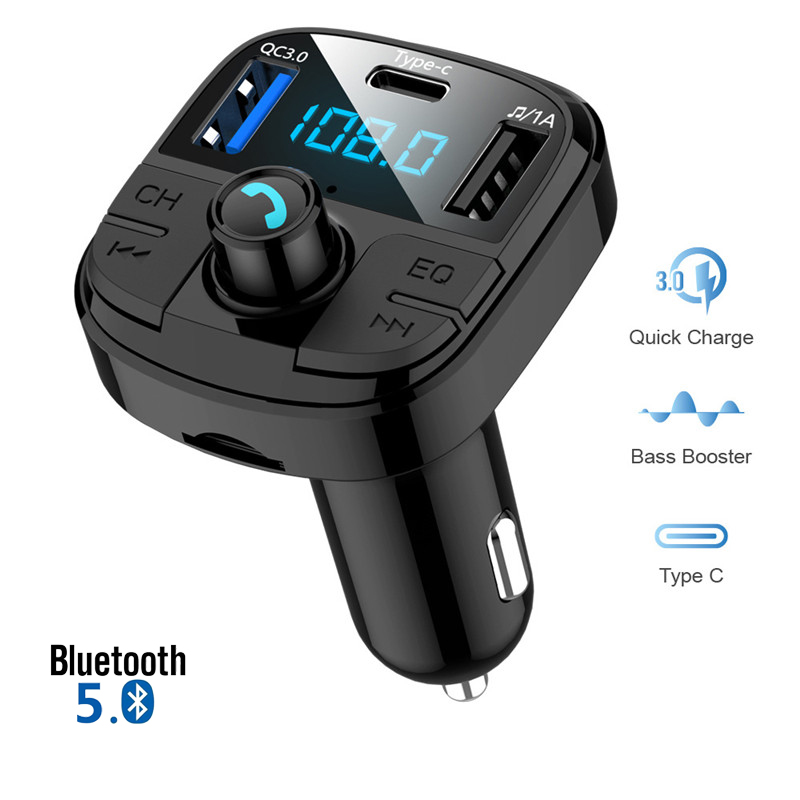 Bluetooth 5.0 Car Kit Wireless FM Transmitter PD Quick Charger Dual USB Fast Charger Audio Mp3 Player