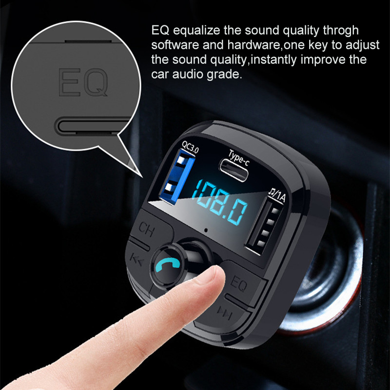 Bluetooth 5.0 Car Kit Wireless FM Transmitter PD Quick Charger Dual USB Fast Charger Audio Mp3 Player