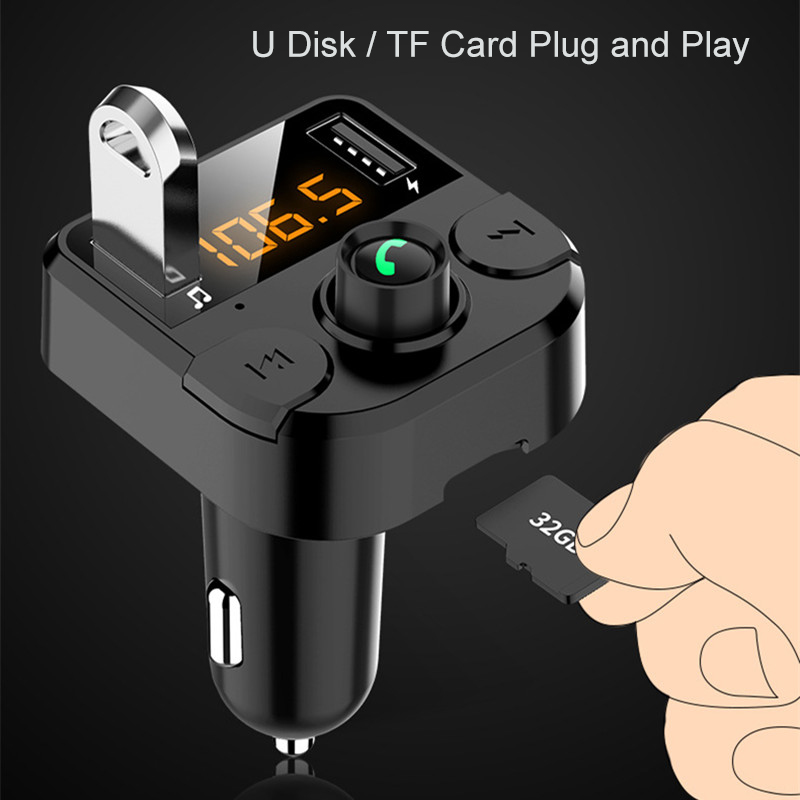 Bluetooth 5.0 Car Kit Wireless FM Transmitter Dual USB Fast Charger Audio Mp3 Player with TF Slot