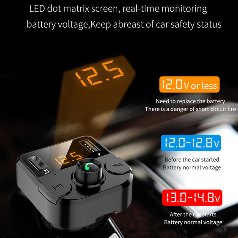 Bluetooth 5.0 Car Kit Wireless FM Transmitter Dual USB Fast Charger Audio Mp3 Player with TF Slot