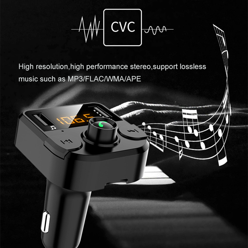 Bluetooth 5.0 Car Kit Wireless FM Transmitter Dual USB Fast Charger Audio Mp3 Player with TF Slot