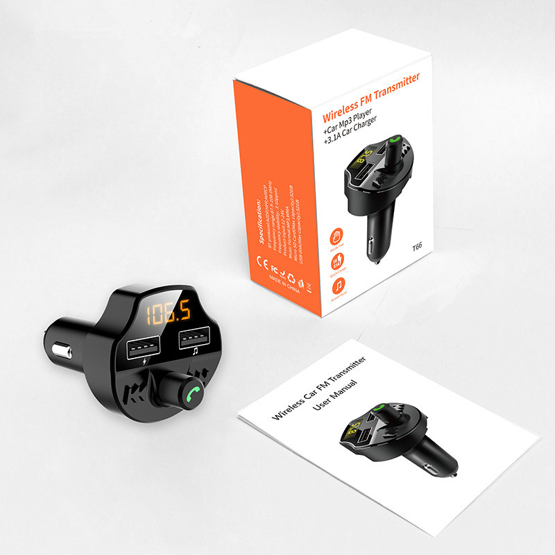 Bluetooth 5.0 Car Kit Car Wireless FM Transmitter Dual USB Fast Charger Car Mp3 Player with TF Slot