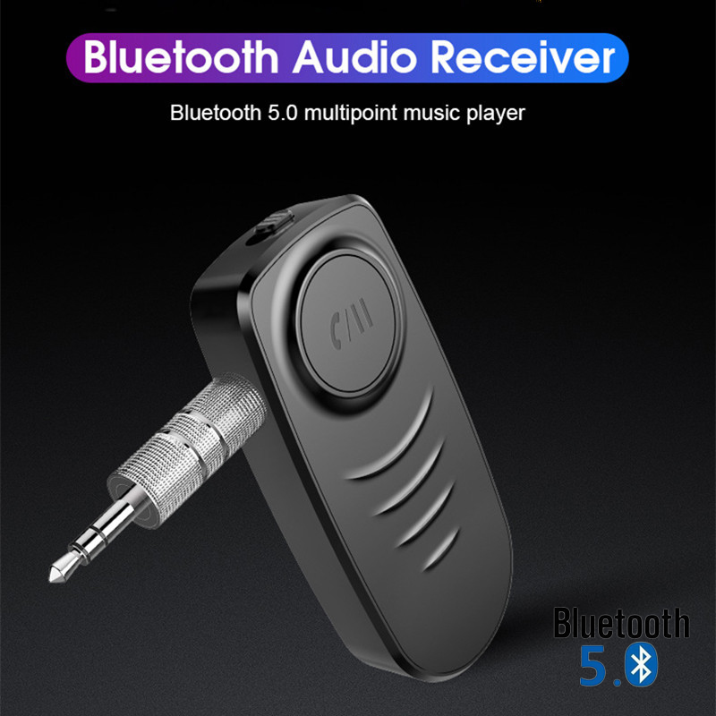 Portable Car Bluetooth 5.0 Audio Receiver 3.5mm AUX Wireless Bluetooth Adapter with HD Mic