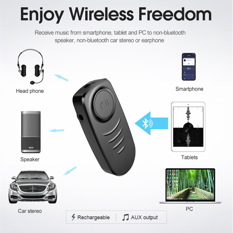 Portable Car Bluetooth 5.0 Audio Receiver 3.5mm AUX Wireless Bluetooth Adapter with HD Mic