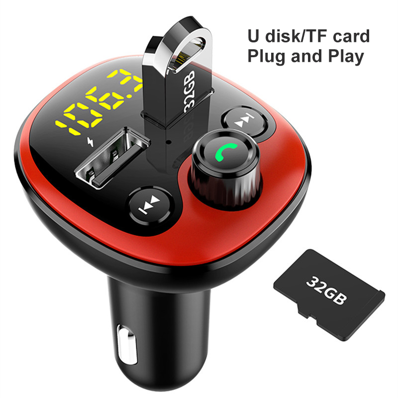 Bluetooth 5.0 Hands-free Calling Car Kit Wireless FM Transmitter Dual USB Fast Charger Mp3 Player