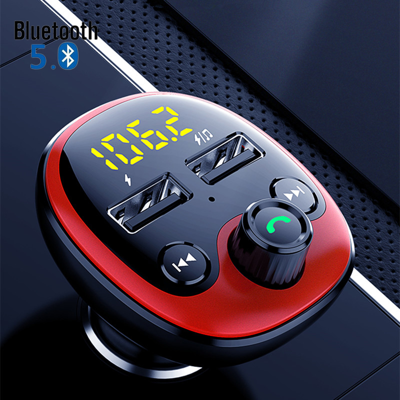 Bluetooth 5.0 Hands-free Calling Car Kit Wireless FM Transmitter Dual USB Fast Charger Mp3 Player