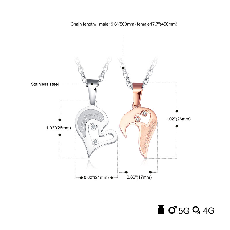 2pcs Couple Necklace Fashion Stainless Steel Men and Women Matching Lover Necklaces
