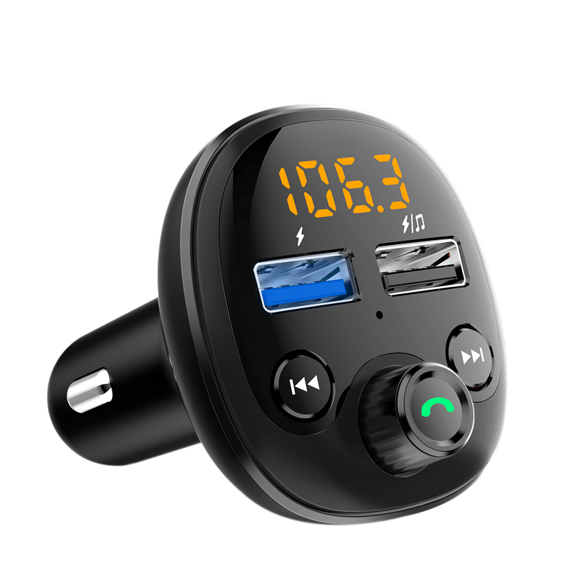 Bluetooth 5.0 Hands-free Calling Car Kit Wireless FM Transmitter Dual USB Fast Charger Mp3 Player