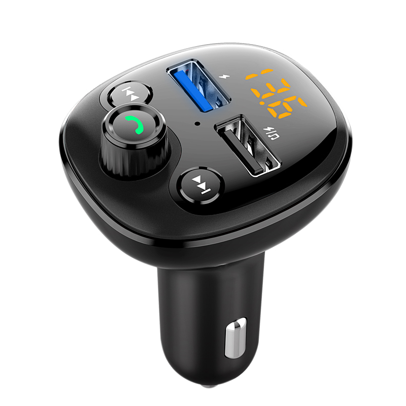 Bluetooth 5.0 Hands-free Calling Car Kit Wireless FM Transmitter Dual USB Fast Charger Mp3 Player