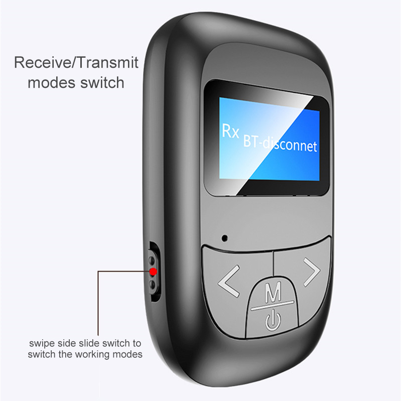 LCD Screen Display Bluetooth 5.0 Receiver and Transmitter 2-in-1 Wireless 3.5mm AUX Audio Adapter