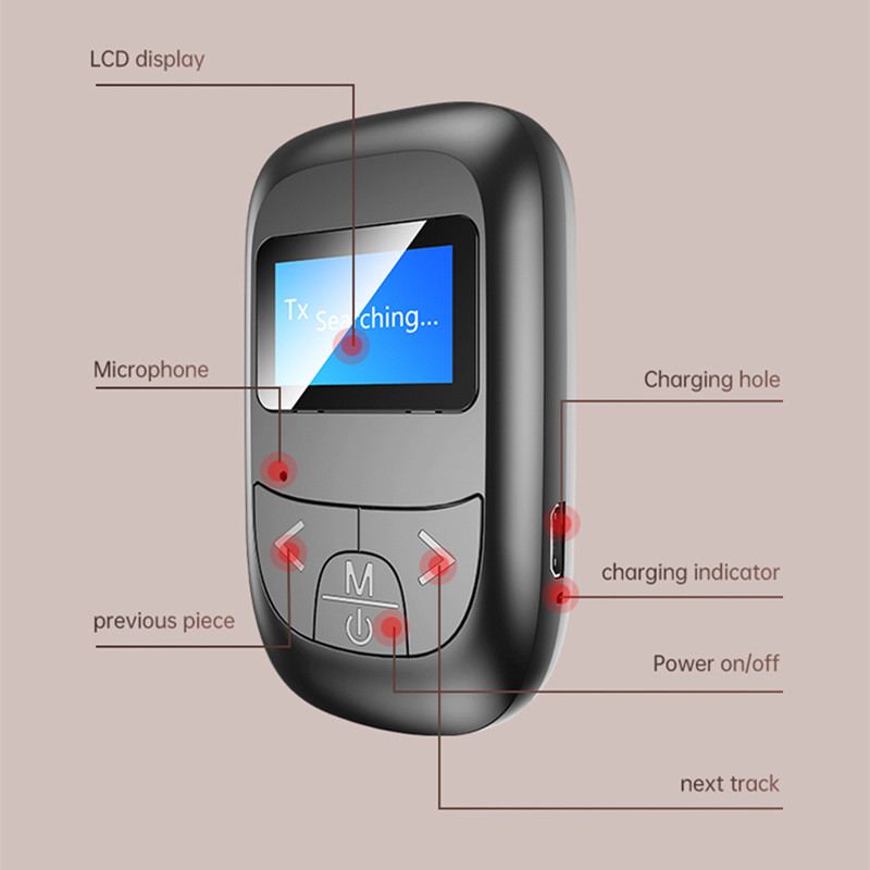 LCD Screen Display Bluetooth 5.0 Receiver and Transmitter 2-in-1 Wireless 3.5mm AUX Audio Adapter