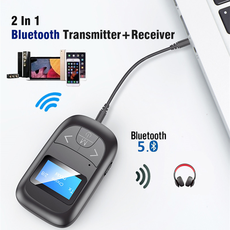 LCD Screen Display Bluetooth 5.0 Receiver and Transmitter 2-in-1 Wireless 3.5mm AUX Audio Adapter