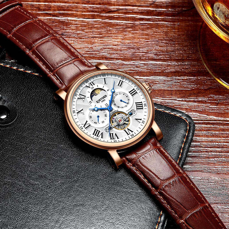 Men Moon Phase Luminous Chronograph Watches Automatic Tourbillon Waterproof Mechanical Wristwatch