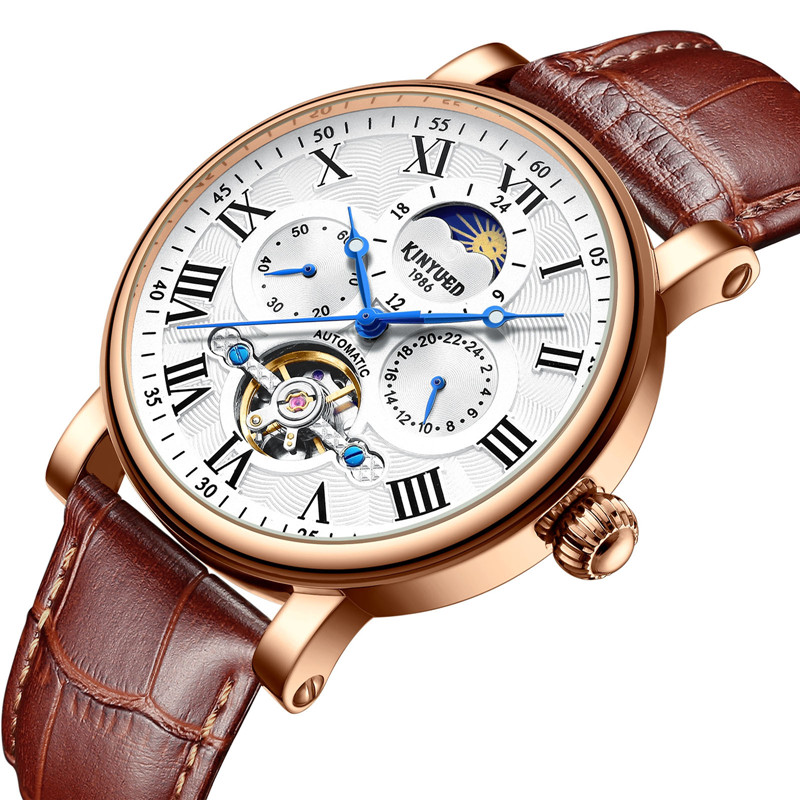 Men Moon Phase Luminous Chronograph Watches Automatic Tourbillon Waterproof Mechanical Wristwatch