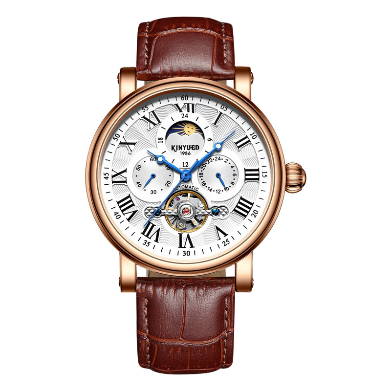 Men Moon Phase Luminous Chronograph Watches Automatic Tourbillon Waterproof Mechanical Wristwatch