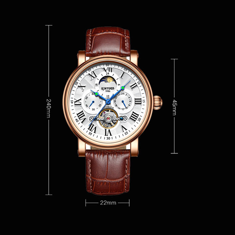 Men Moon Phase Luminous Chronograph Watches Automatic Tourbillon Waterproof Mechanical Wristwatch