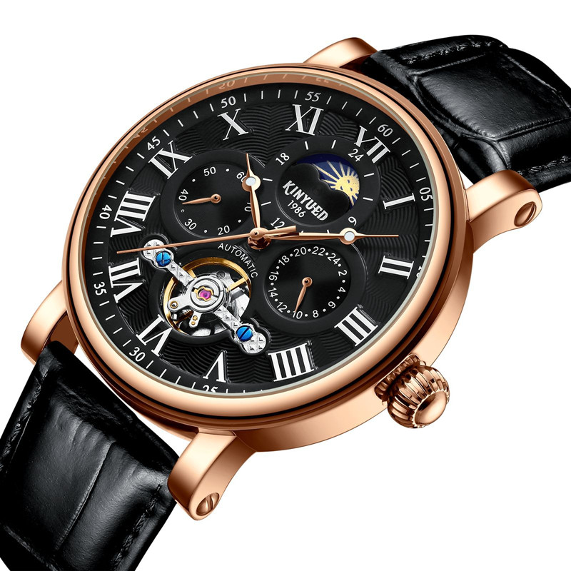 Men Moon Phase Luminous Chronograph Watches Automatic Tourbillon Waterproof Mechanical Wristwatch