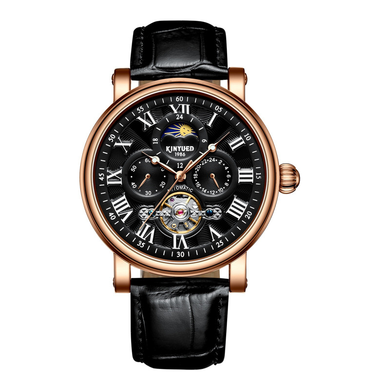Men Moon Phase Luminous Chronograph Watches Automatic Tourbillon Waterproof Mechanical Wristwatch