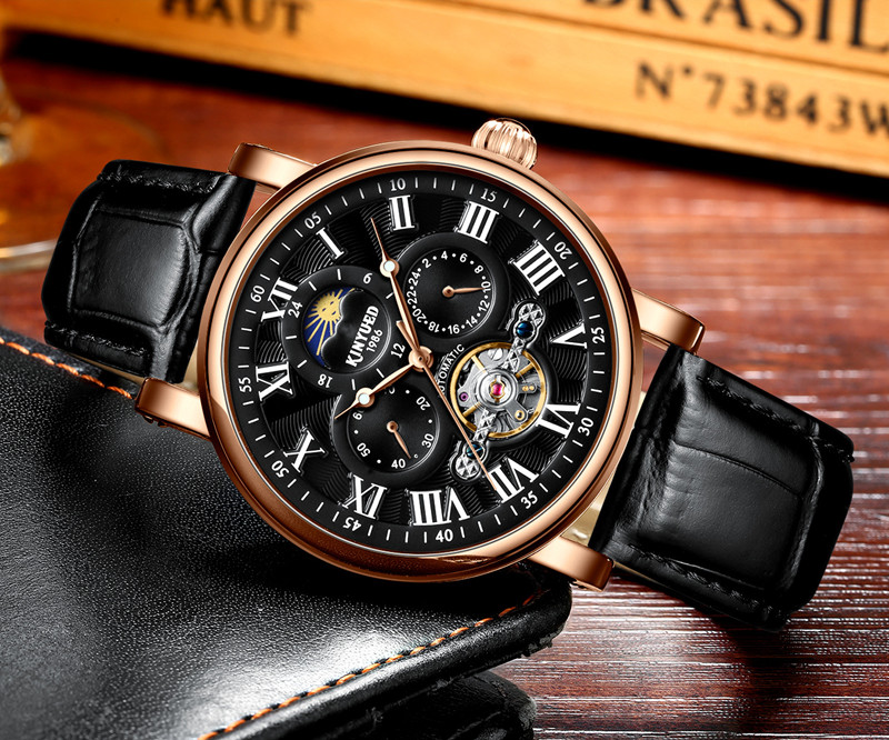 Men Moon Phase Luminous Chronograph Watches Automatic Tourbillon Waterproof Mechanical Wristwatch