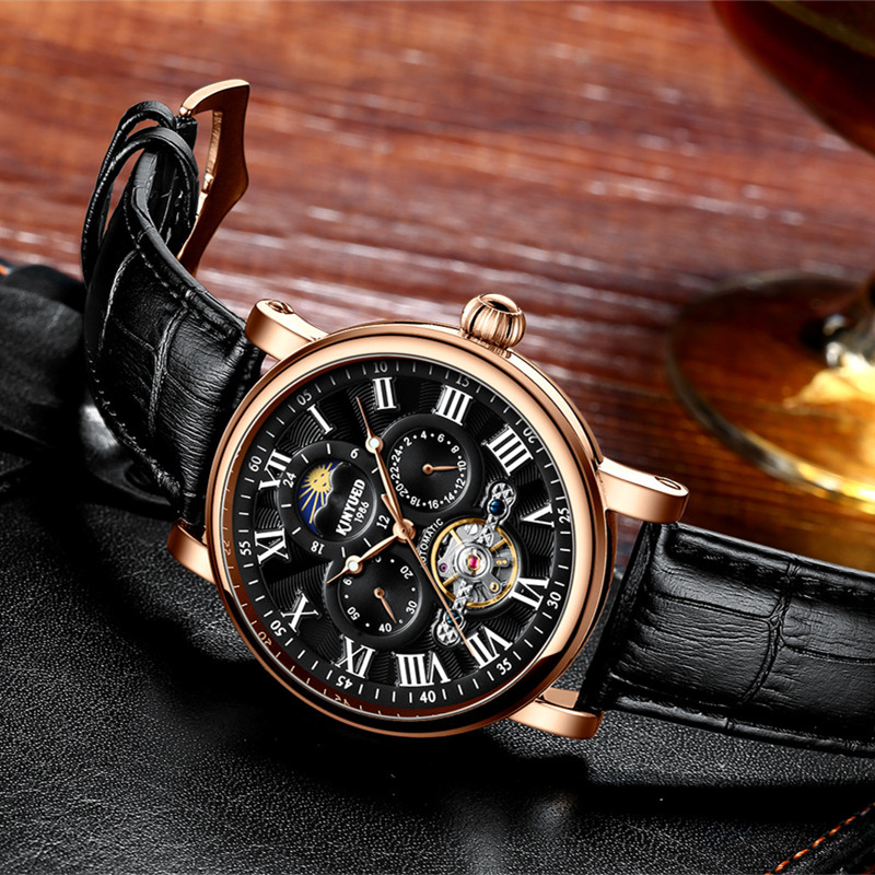 Men Moon Phase Luminous Chronograph Watches Automatic Tourbillon Waterproof Mechanical Wristwatch