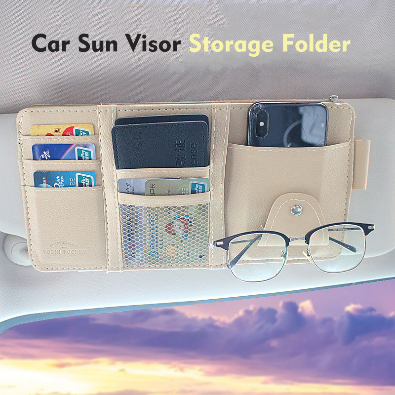 Universal Car Sun Visor Storage Folder Multifunctional Card Pen Glasses Holder Sun Shade Storage Bag