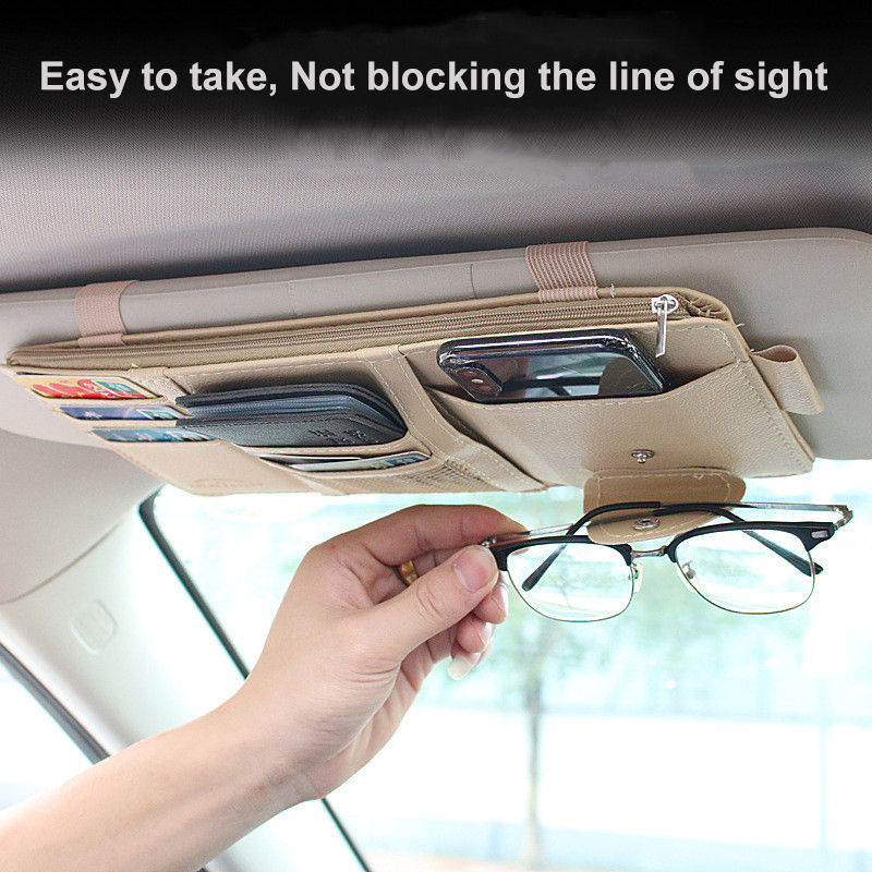 Universal Car Sun Visor Storage Folder Multifunctional Card Pen Glasses Holder Sun Shade Storage Bag