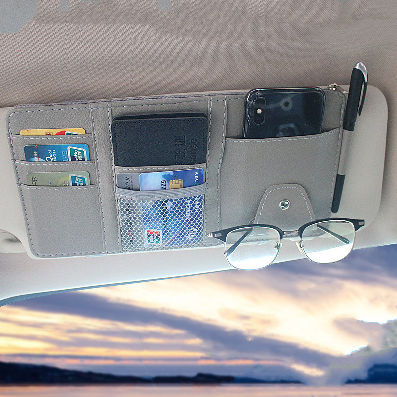 Universal Car Sun Visor Storage Folder Multifunctional Card Pen Glasses Holder Sun Shade Storage Bag