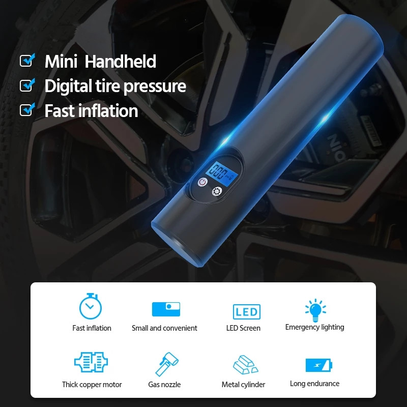 Portable Air Pump Tire Inflator Cordless Rechargable Compressor Digital Pump for Car Bike Motorbike