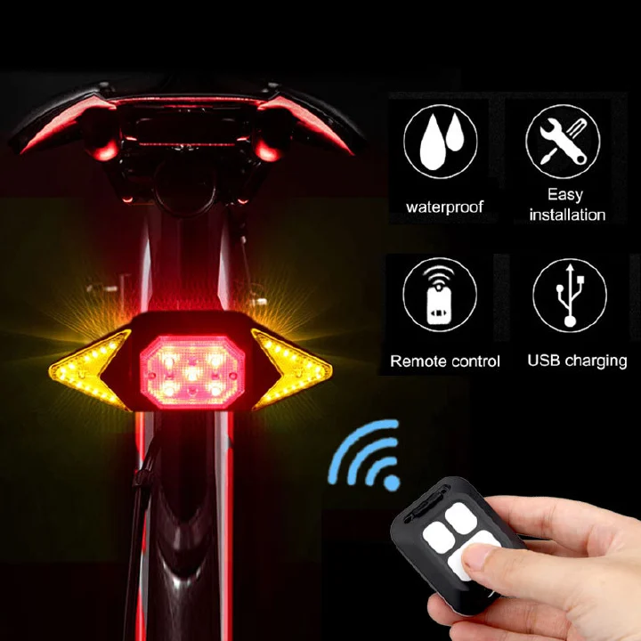 Bicycle Tail Light Remote Control USB Rechargeable Bike Turn Signal Security Cycling Waterproof Warning Lamp