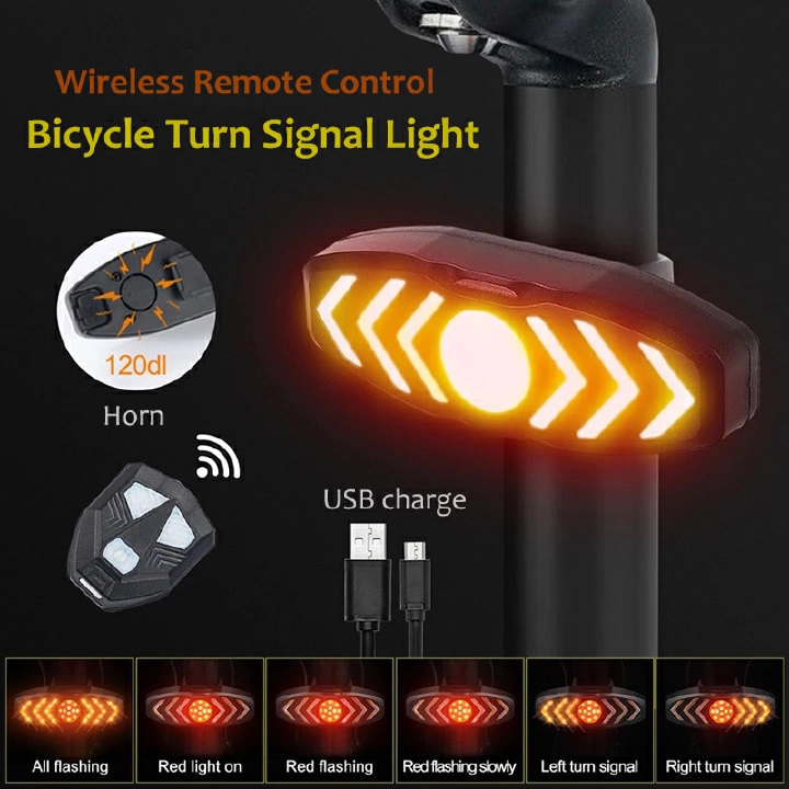 Wireless Remote Control Bicycle Taillight Smart Rechargeable Bike Turn Signal Light Security Cycling Waterproof Warning Lamp