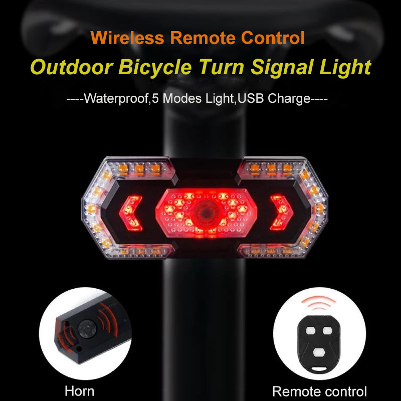 Smart Wireless Bicycle Taillight USB Rechargeable Bike Turn Signal Lights Outdoor Security Cycling Waterproof Warning Lamp with Horn