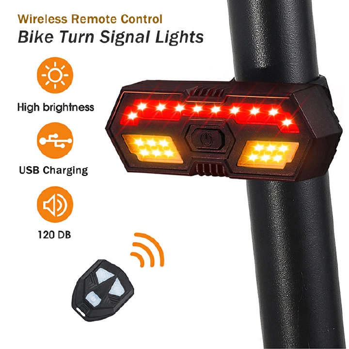 Smart Bicycle Turn Signal Light Wireless Remote Control Rechargeable Bike Rear Lamps Outdoor Security Cycling Waterproof 6 Modes Warning Lights with Buzzer
