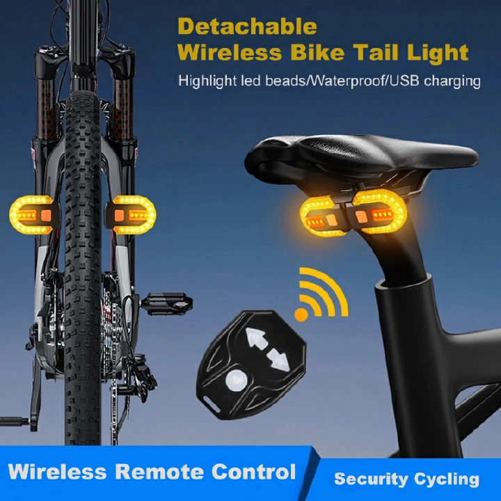 Detachable Design Smart Bike Tail Lamps Wireless Remote Control Bicycle Turn Signal Lights Outdoor Security Cycling Waterproof Warning Light