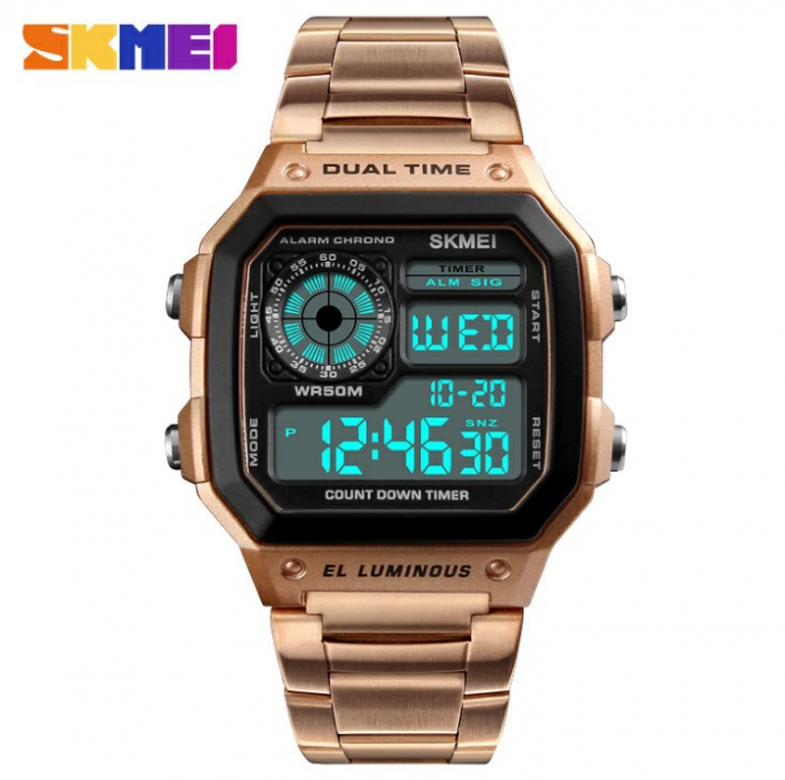SKMEI Men Sports Watches Count Down Waterproof Quartz Watch Stainless Steel Fashion Digital Watches Business Watches