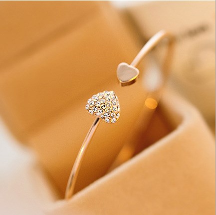 Hot Sale Women Bracelets Adjustable Crystal Double Heart Bow Cuff Bracelet Jewellery Gifts Jewelry