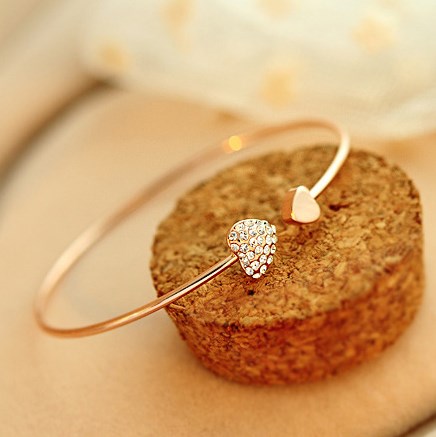 Hot Sale Women Bracelets Adjustable Crystal Double Heart Bow Cuff Bracelet Jewellery Gifts Jewelry