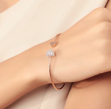 Hot Sale Women Bracelets Adjustable Crystal Double Heart Bow Cuff Bracelet Jewellery Gifts Jewelry