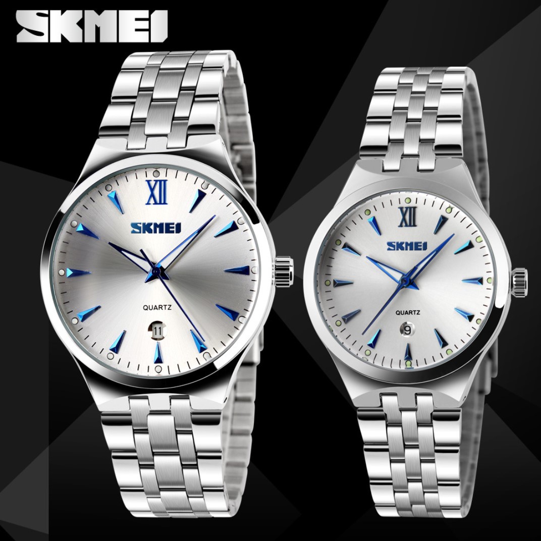 SKMEI  Couple Watches Men/Women Watches Stainless Steel Quartz Calendar Business Quartz Watch Gifts