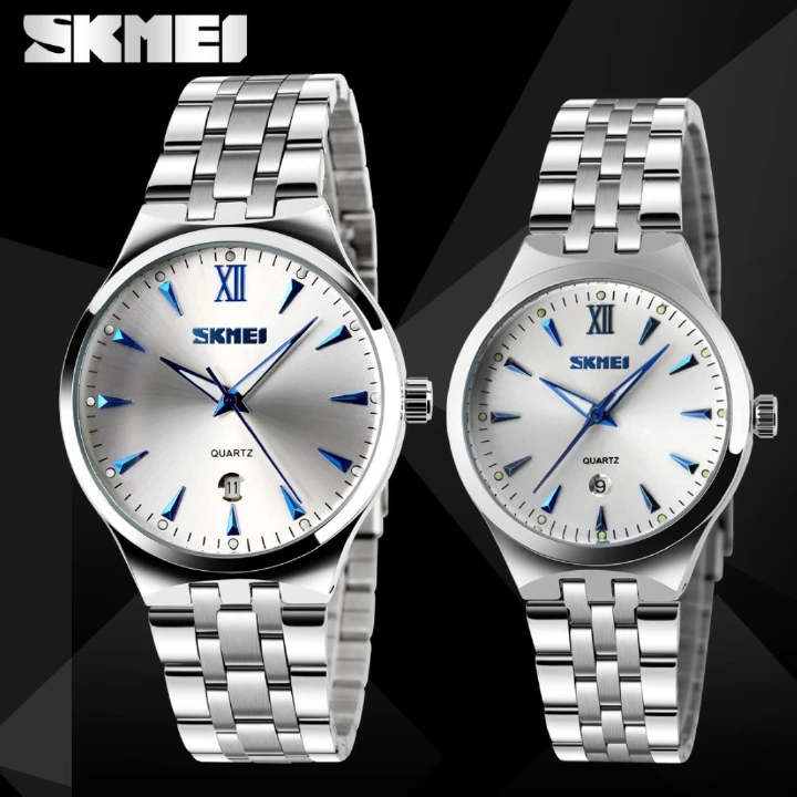 SKMEI  Couple Watches Men/Women Watches Stainless Steel Quartz Calendar Business Quartz Watch Gifts