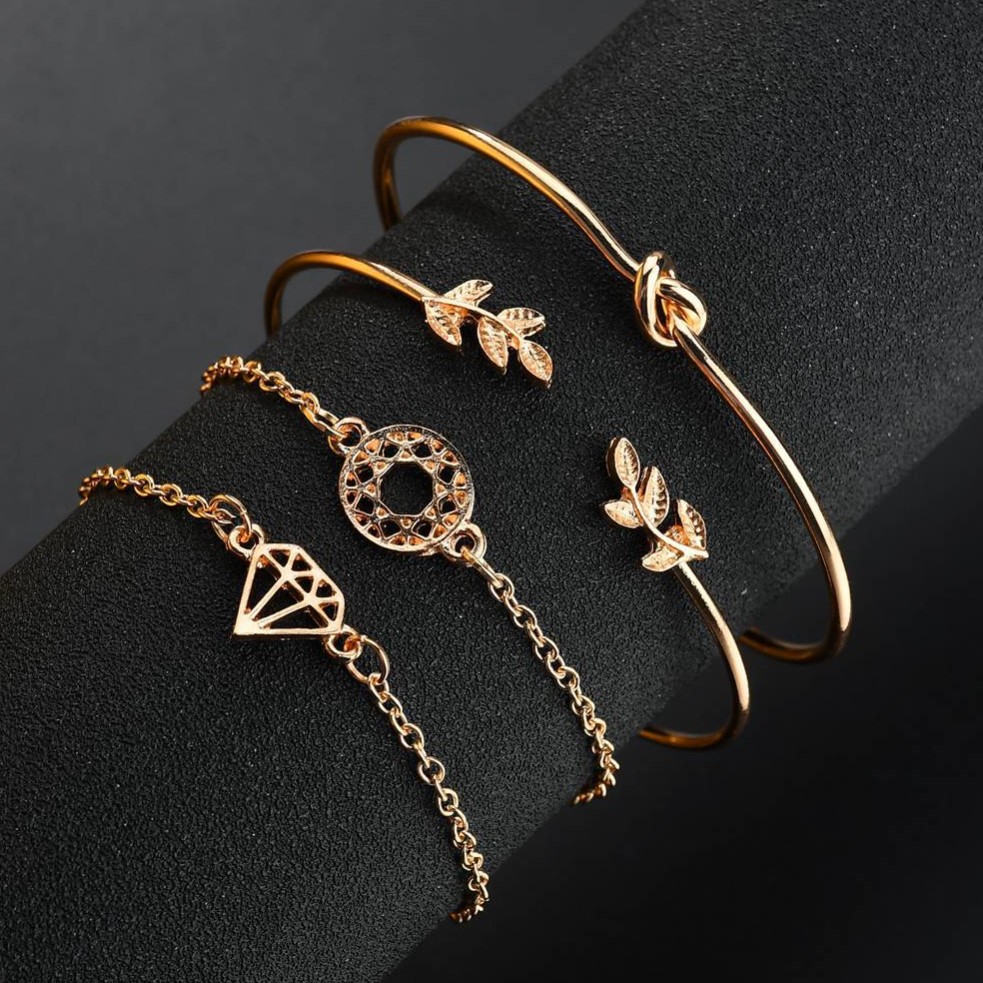 4pcs/set Women Bracelets Bohemia Leaf Round Women Simple Geometric Jewellery Girl Gifts Jewelry