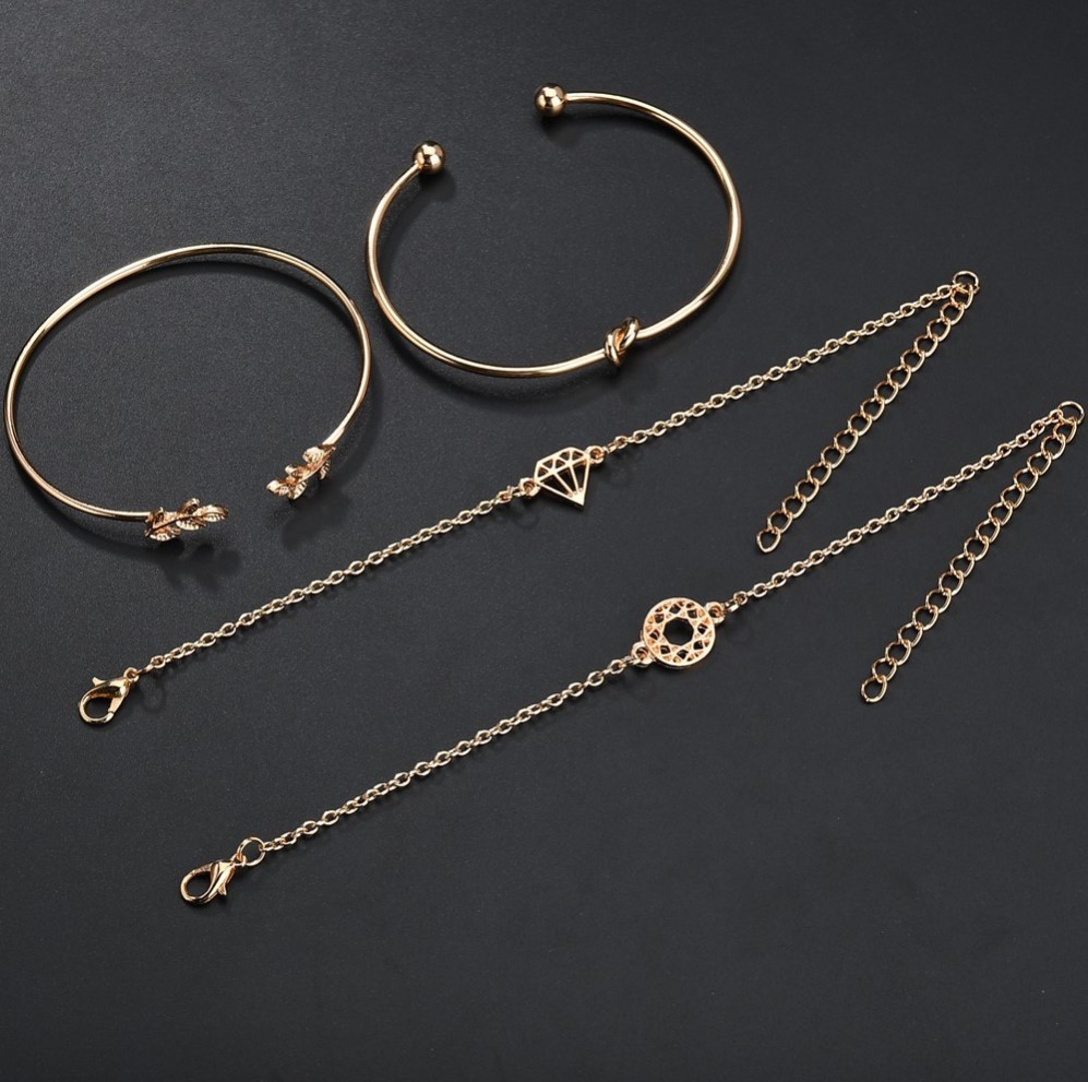 4pcs/set Women Bracelets Bohemia Leaf Round Women Simple Geometric Jewellery Girl Gifts Jewelry