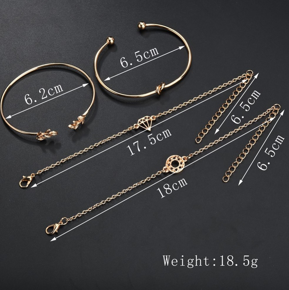 4pcs/set Women Bracelets Bohemia Leaf Round Women Simple Geometric Jewellery Girl Gifts Jewelry