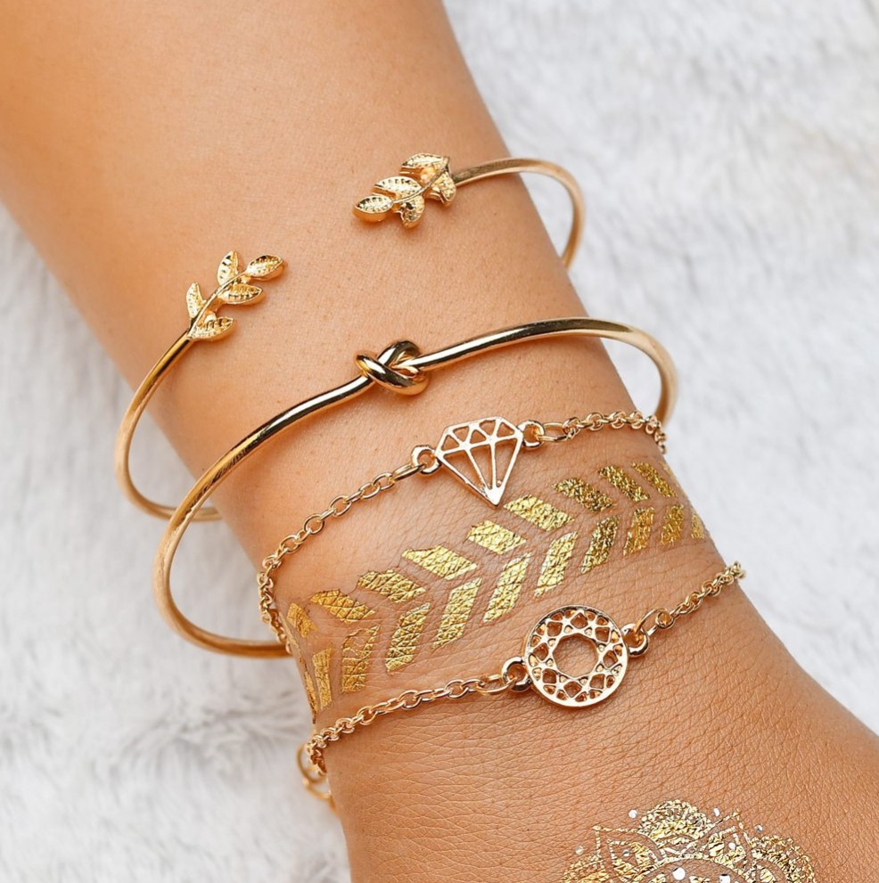 4pcs/set Women Bracelets Bohemia Leaf Round Women Simple Geometric Jewellery Girl Gifts Jewelry