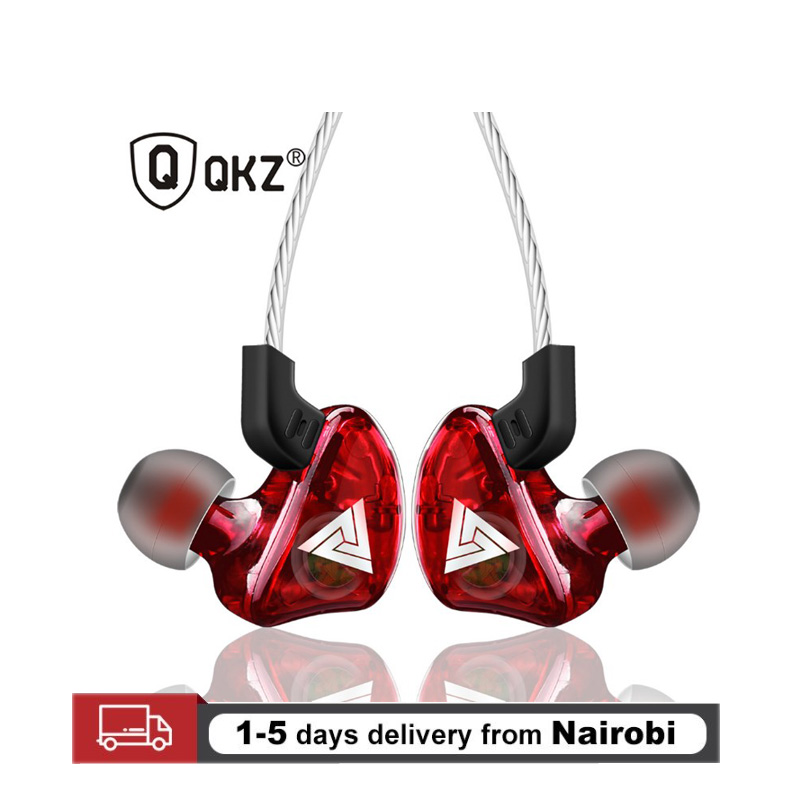 QKZ Brand Sports Earphones Running Earbuds Super Bass Music Stereo Earbuds With HD Mic High Quality Wired Earphones red