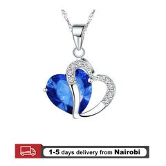 Hot Sale Women Necklace Fashion Lady Pendants Crystal Heart Girls Jewellery Lovers Gift Blue 44