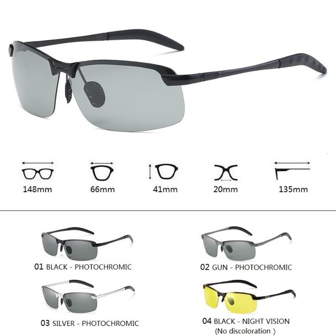 Vintage Photochromic Sunglasses Men Fashion Rectangle Polarized Sun Glasses Male Driving Chameleon Eyewear Night Vision